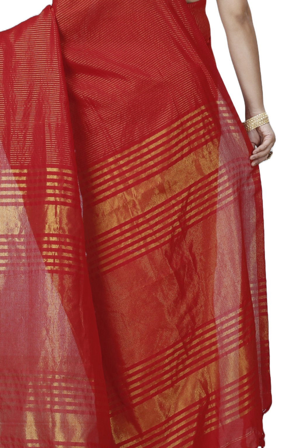Red Blended Cotton Tama Hand Loom Saree (1206)